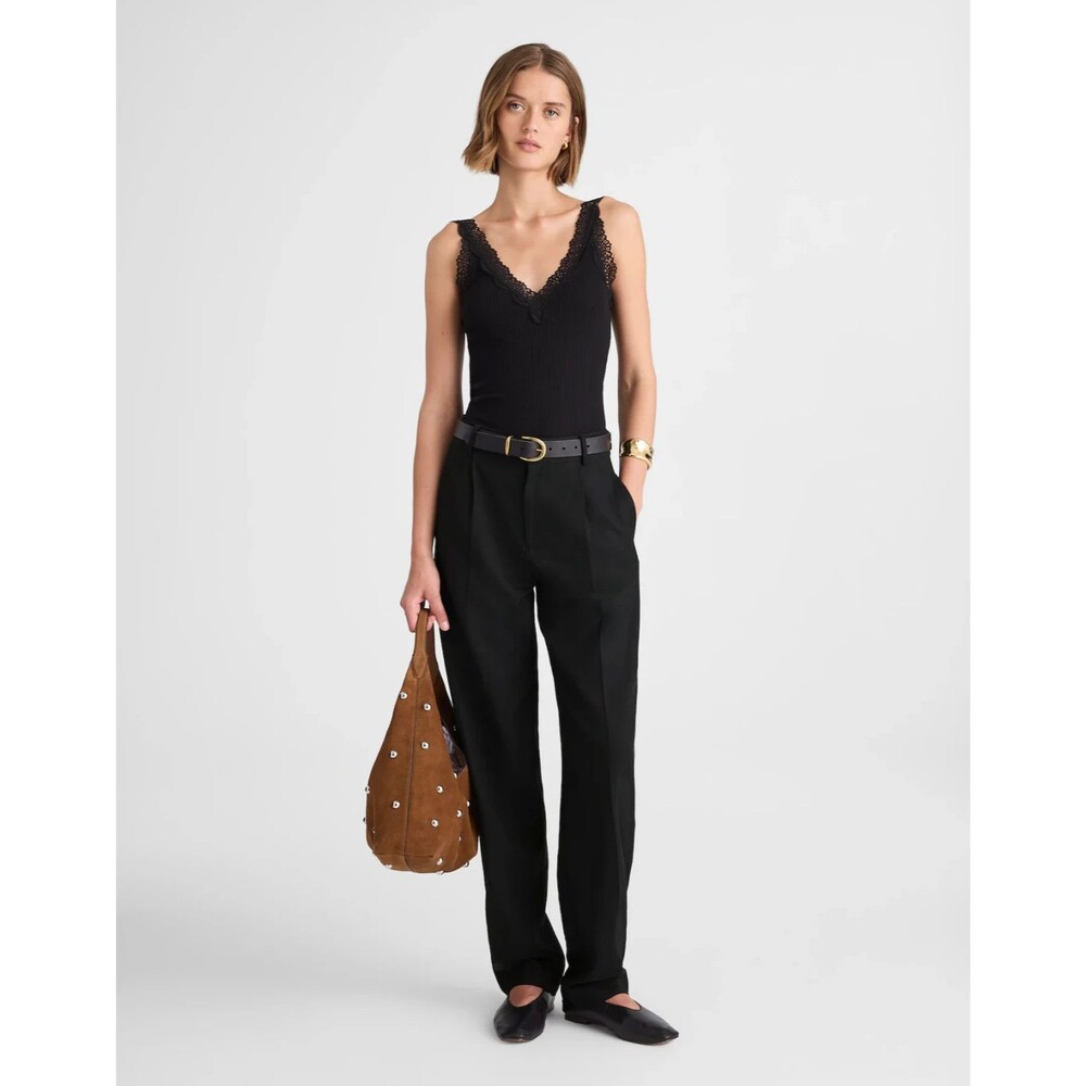 MADEWELL The High Rise Barrel-Leg Trouser Pant 2 Black Tencel-Cotton NWT B82